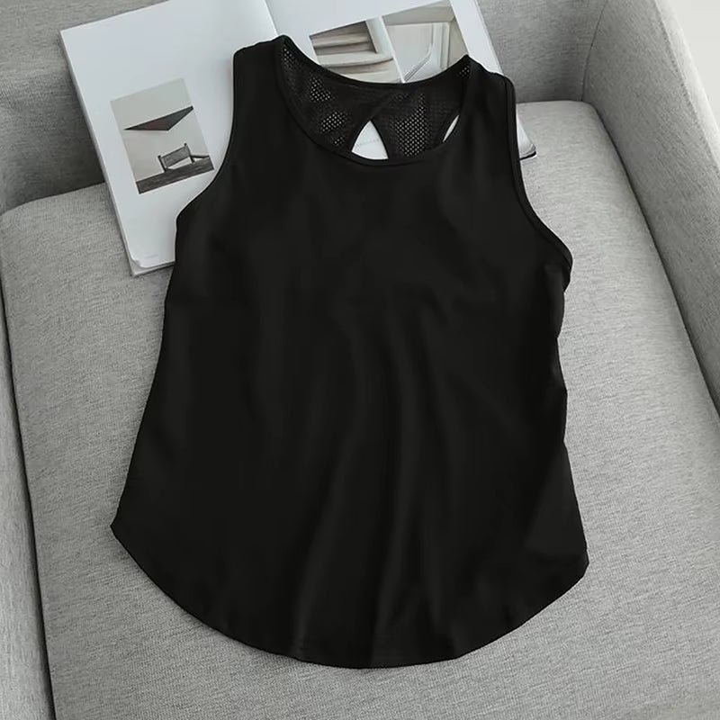 Summer Quick Dry Tank Top Thin Section Mesh Backless Loose Casual Versatile Camisole Yoga Sports T-Shirt Fitness Running Vest