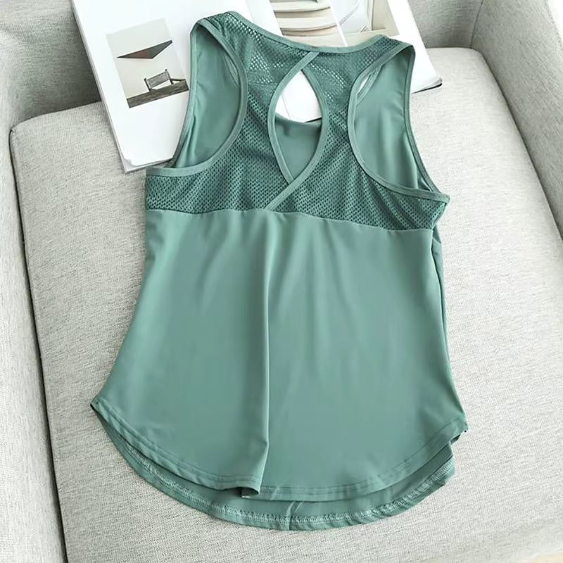Summer Quick Dry Tank Top Thin Section Mesh Backless Loose Casual Versatile Camisole Yoga Sports T-Shirt Fitness Running Vest